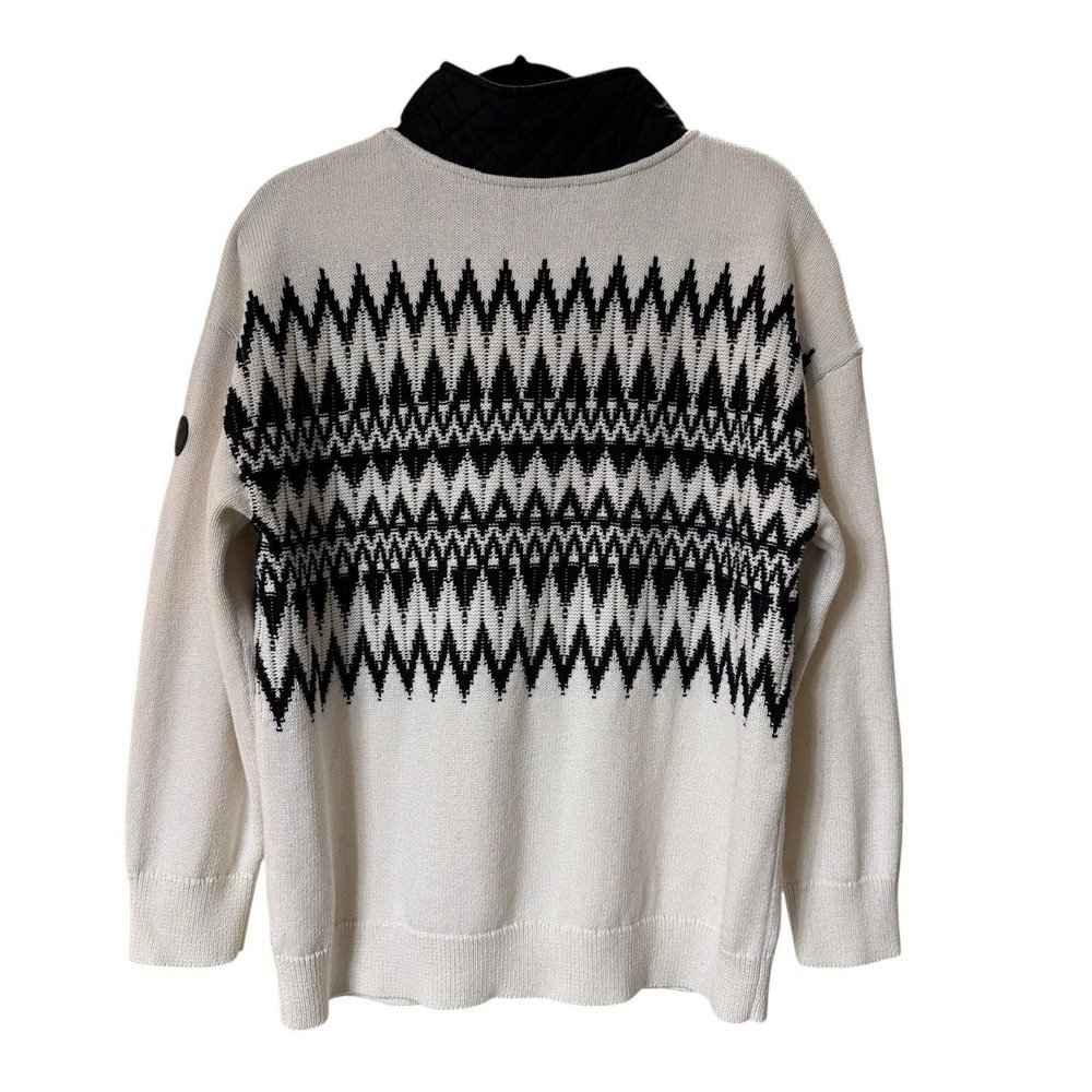 T by Talbots Sweater Womens Large Black White Quilted Bib Quarter‎ Zip Geometric - Picture 2 of 6